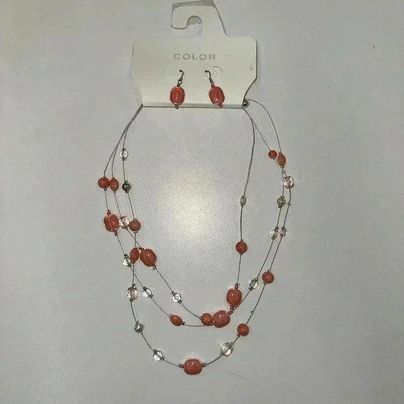 Kohl's Color Women's Necklace Set Coral OS with earrings NEW! - Picture 4 of 7